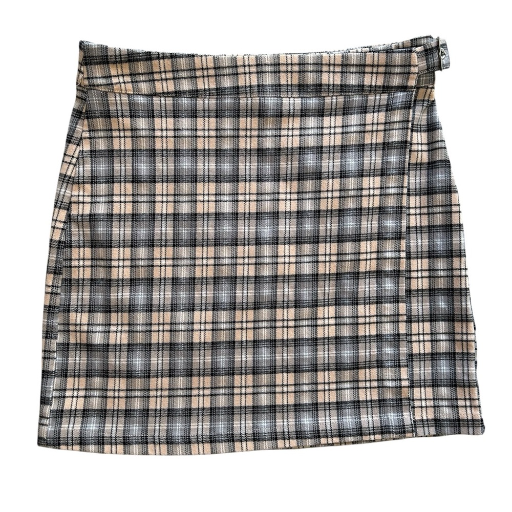 Sky and Sparrow Plaid Mini Wrap Skirt in Black and Tan